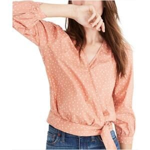 Madewell Womens Star Scatter Wrap Top Size XL Coral Pink Cotton Classic Preppy